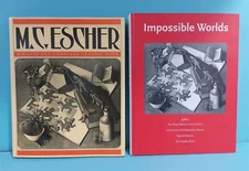 2 M.C. ESCHER BOOKS: HIS LIFE COMPLETE GRAPHIC WORKS + IMPOSSIBLE WORLDS 4 IN 1 