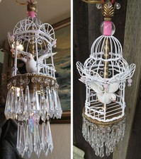 Wedding Bridal DECOR Porcelain Brass Gazebo DOVE bird swag lamp chandelier Pink