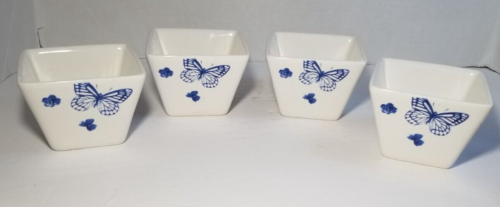 Ciroa Square Porcelain Rice Dessert Bowls Blue and White Flowers Butterflies 4 - Picture 1 of 8