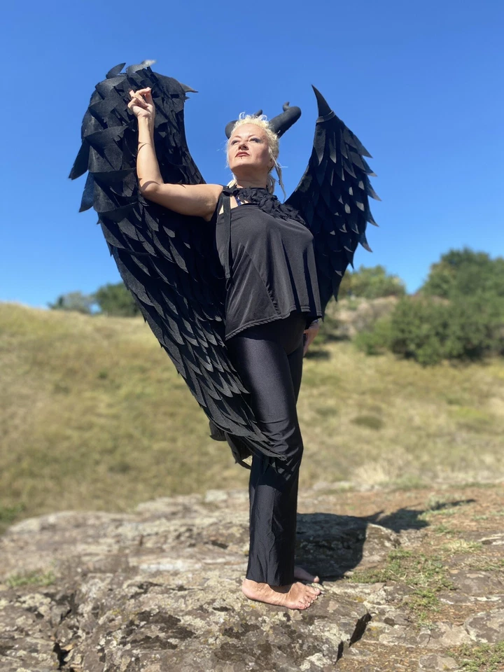 Disfraz de Alas Negras de Maléfica Alas de Ángel Negro Disfraz de Halloween Foto 4 de 4