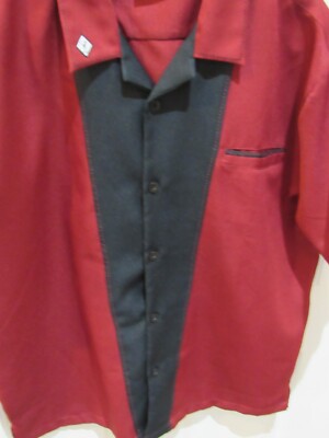 Hilton Bowling Retro style Shirt Short Sleeve Red & Black Size