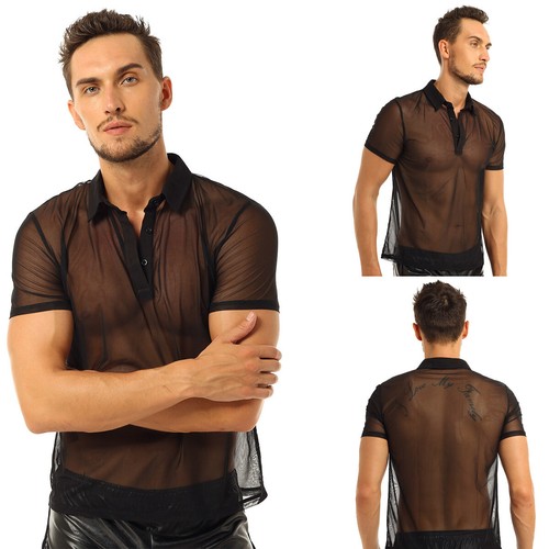 US Men Mesh Sheer Shirts See-Through 