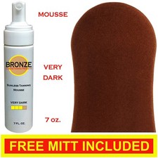 BRONZE - Sunless Self Tanning Foam Mousse - VERY DARK - 7 oz  Best Tanner Mitt.