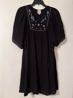 Blue Rain Medium embroidered Dress, Black, Embroidered Sleeves | eBay