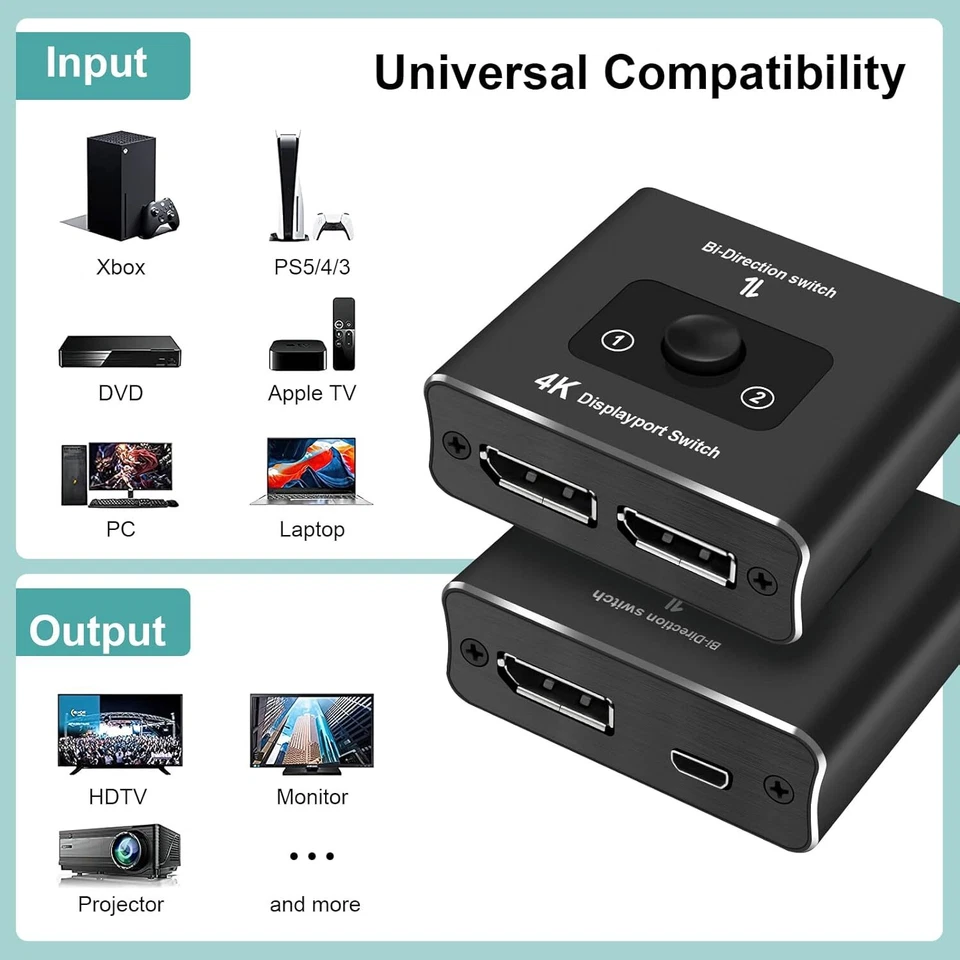 Ozvavzk DP Switch 2 in 1 Out Bi-Directional Displayport Splitter 1 in 2 Out - Bild 3 von 4