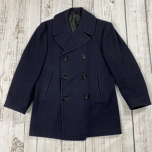 VINTAGE 1972 PEBROKE PEA COAT 36R NAVY MELTON WOOL MILITARY DSA OVERCOAT VIETNAM