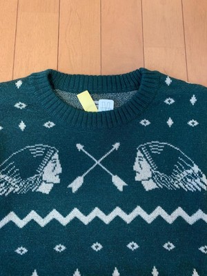Visvim VNTG Native Jacquard Knit Sweater Dark Green/Cream Used 