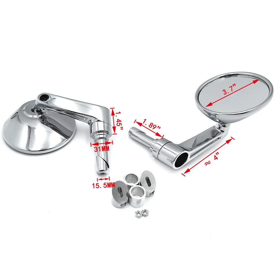 Espejo de extremo de barra redonda cromado 7/8" 1" 22 mm 25 mm diamante recortado café para Harley Foto 3 de 4