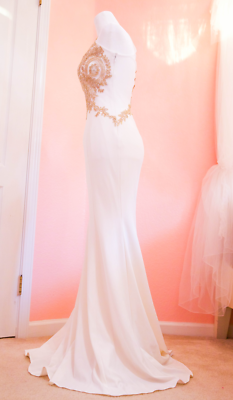 Sz 0 White/Gold Formal Dress Mermaid Gown Embellished Bodice Prom/Bridal/Pageant  | eBay