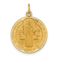 14k Yellow Gold Solid Polished/Round Reversible St. Benedict Medal Pendant 2.7g