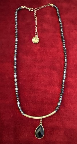 Faceted Teardrop Faceted Black Onyx And Smoky Crystal Beads JM Necklace 19”