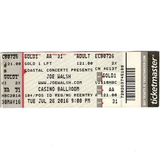 JOE WALSH Concert Ticket Stub HAMPTON BEACH NH 7/26/16 CASINO THE EAGLES Rare