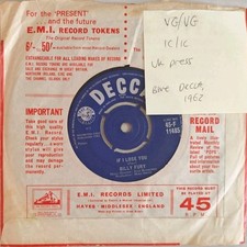 Billy Fury If I Lose You Vinyl Record 7" VG/VG 45-F11485 1962