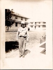 WW2 Army Soldier at Basic Camp Militaria Snapshot Men 1940s Vintage Photo