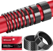 Carbon Fiber Bike Headset Spacers, 1 1/8 Inch, 12 Pack, 6 Sizes, Lightweight