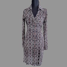 Calvin Klein Women's Knee Length Snake Long Sleeve Collared V-neck Dress 10