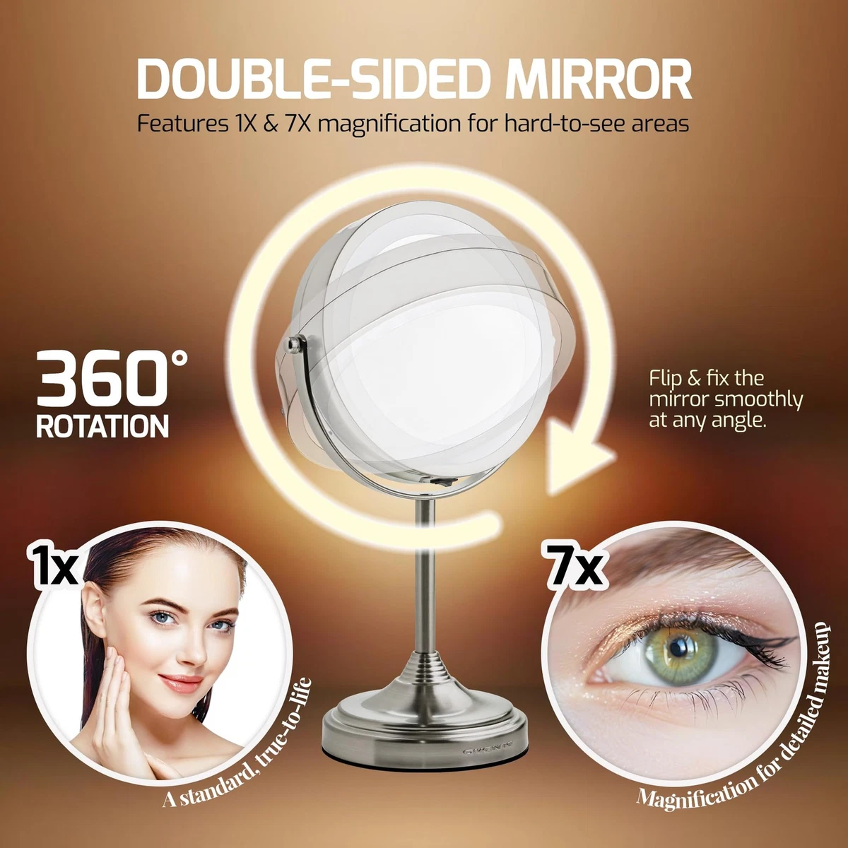 OVENTE 7'' Lighted Magnifying Makeup Mirror, Nickel Brushed MCT70BR1X7X