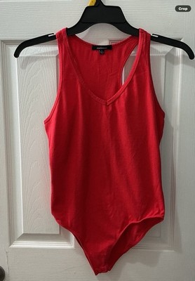 Ladies Red Ambiance Racer back V-Neck Bodysuit L