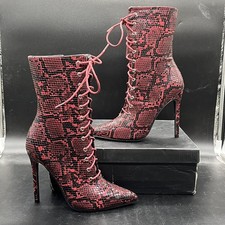 Fashion Nova So Me Allister Red snakeskin heeled boots womens size 7