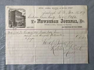 1879 GRAPHIC “NEWBURGH JOURNAL” NEWBURGH NY INVOICE to MASONIC LODGE #607