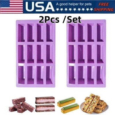 2Pcs Silicone Baking Trays 12-Cavity Non-Stick Chocolate & Energy Bar Molds