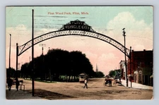 Flint MI-Michigan, First Ward Park, Cable Car, Antique Vintage Souvenir Postcard