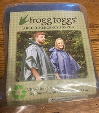 Frogg Toggs Adult Emergency Poncho Unisex One Size Fits All 44"W x 40"L Blue