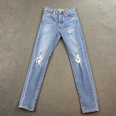 Levis Wedgie Skinny Jeans Womens 25 Distressed Button Fly High Rise Denim Pants