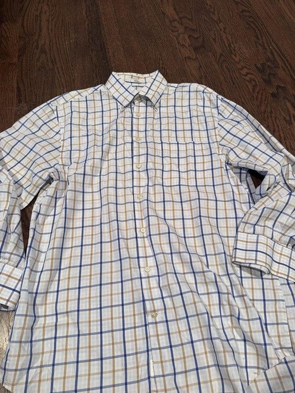 Peter Millar Men's Sz Large Blue Tan  Plaid Button Up