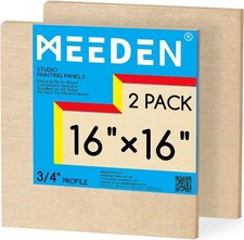 2 PACK Unfinished Wood Canvas Board 3/4 Deep 16"x16 Wooden Canvas Panel