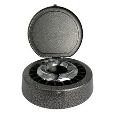 Aschenbecher mit Glutlöscher und Deckel grau/schwarz marmoriert, 14 cm