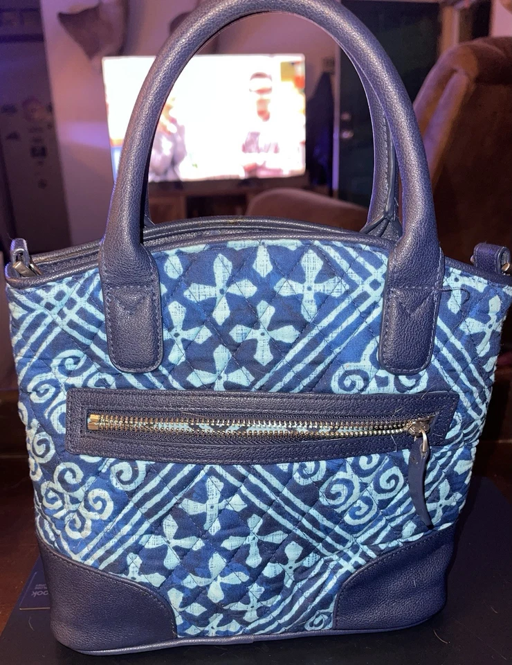 Bolso de Mano Vera Bradley Vivian Azul Hobo Estampado Algodón y Cuero Borde Mediano Foto 4 de 4