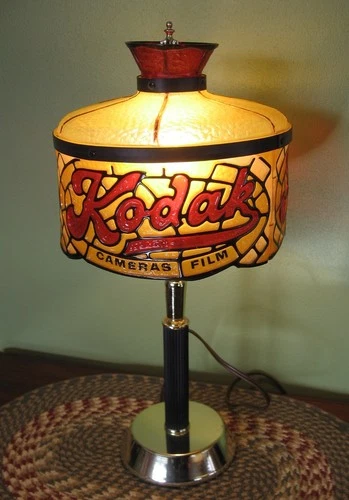 Vintage Kodak Cameras And Film Advertising Lamp Tiffany Style Faux Glass Shade