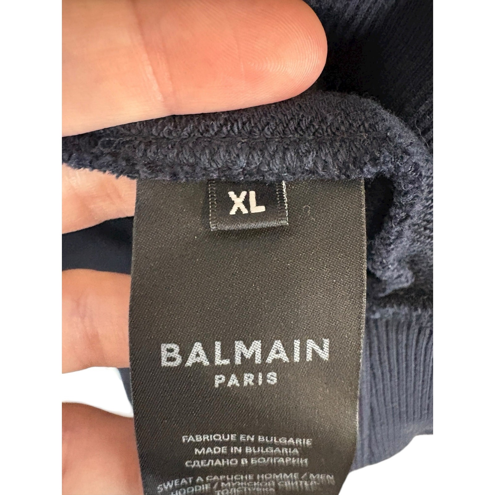 Balmain Mens Gel Vintage Logo Hoodie Pullover Athleisure Streetwear Y2K Navy XL image 6