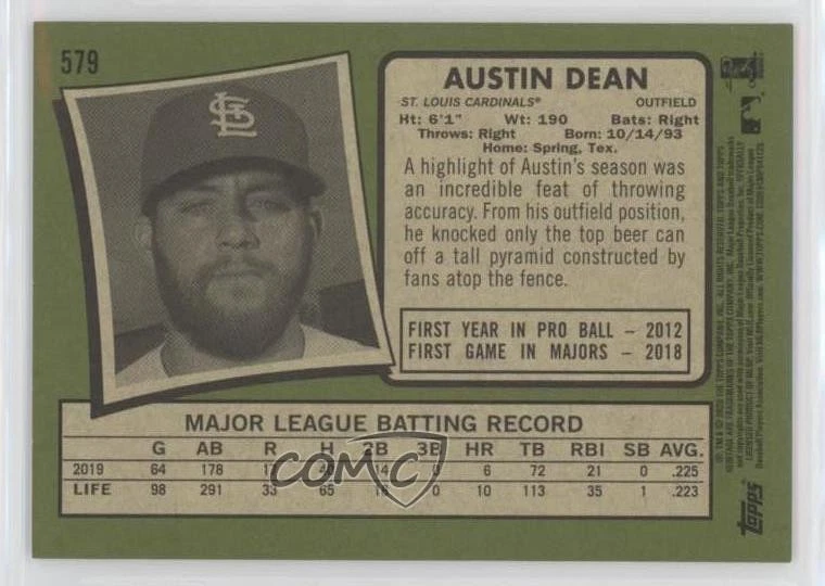 2020 Topps Heritage High Number White Border /50 Austin Dean #579 - Image 2 of 2