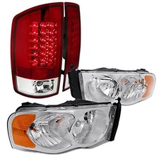 for Dodge Ram 1500 2500 3500 2002 2005 Clear Headlights Red LED Tail Lights Pair
