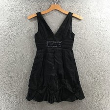 BCBG Max Azria Cocktail Dress Womens 6 Black Sleeveless V Neck Beaded Waist