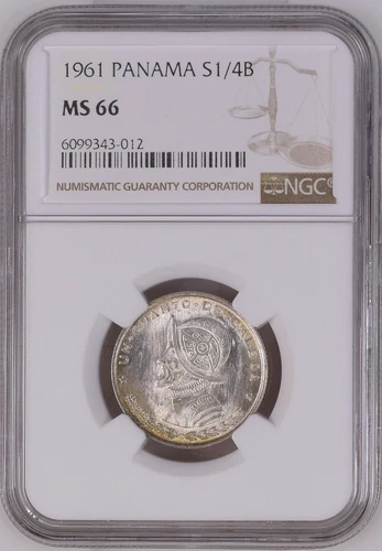 1961 Republic of Panama 1/4 Balboa Silver coin - NGC MS 66