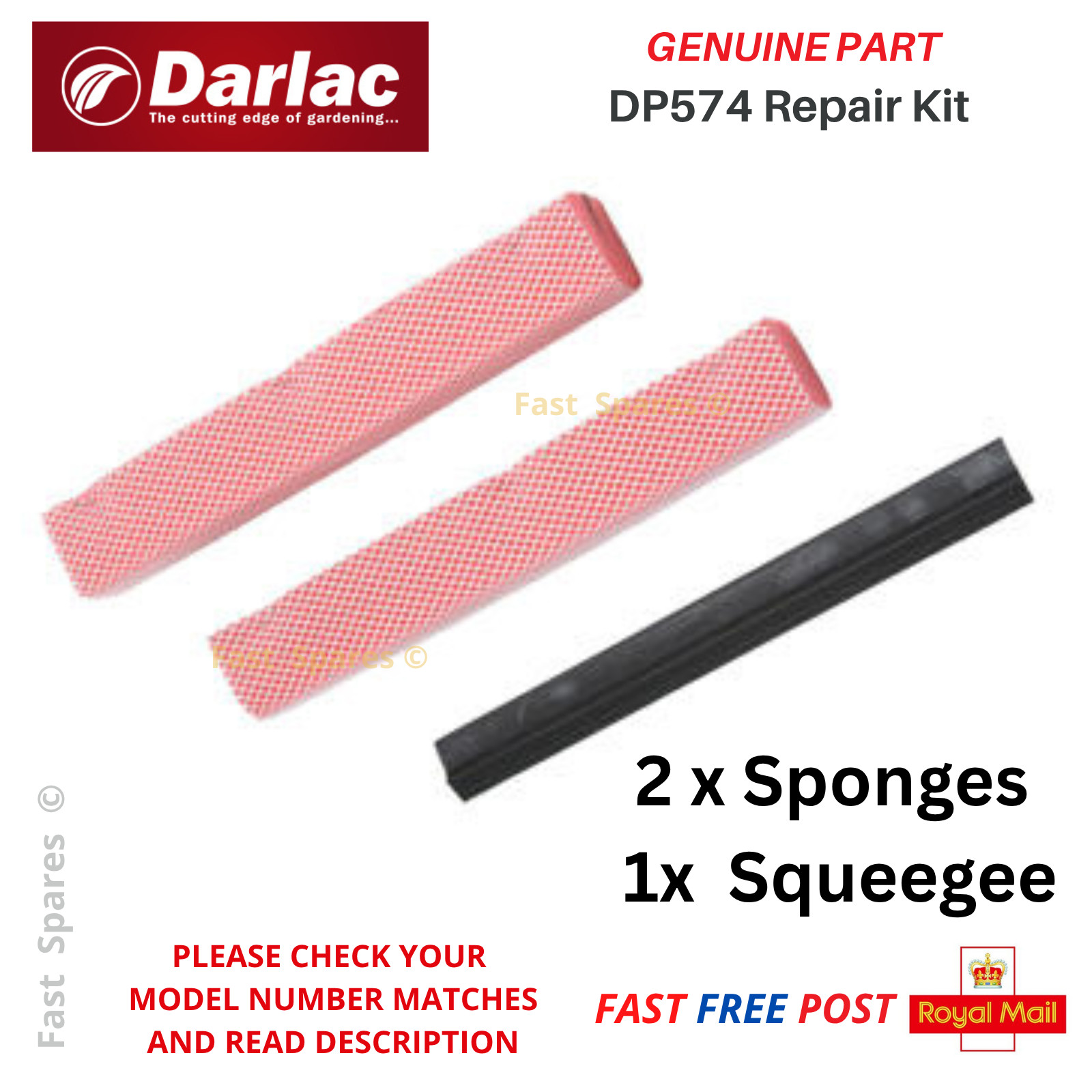 DARLAC Glass Squeegee Spare Parts Pack Two Sponges + Rubber Wiper Blade DP574