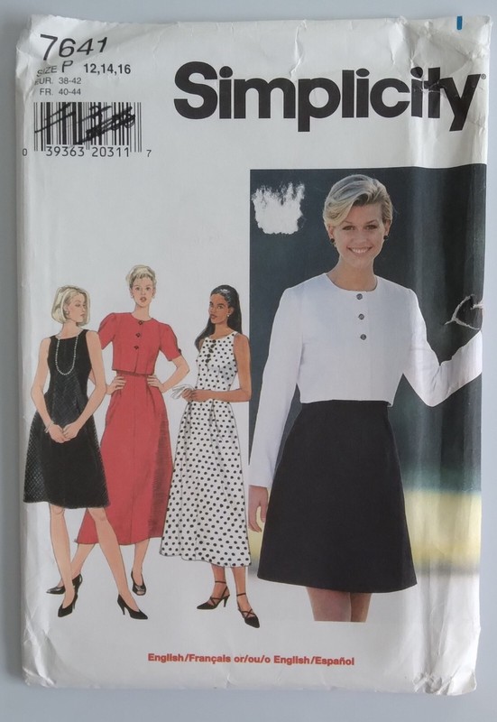 SIMPLICITY #7641 MISS SIZES 12-14-16 Lined JACKET Sleeveless DRESS PATTERN UNCUT