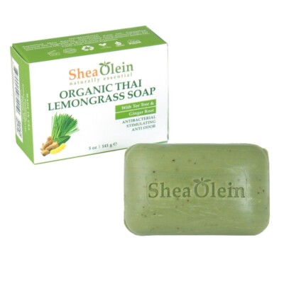 Organic Thai Lemongrass Shea Olein Natural Soap 5 oz Bar With Tea Tree & Ginger 