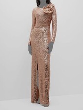 640 Rickie Freeman For Teri Jon Women's Beige Sequin Flower Column Gown Size 4