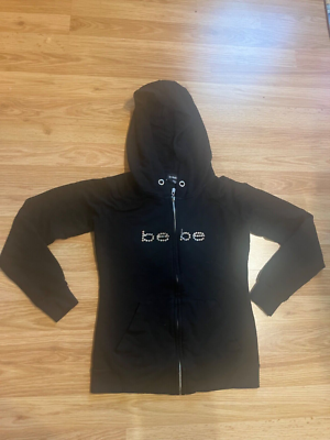 XS Black Rhinestone Logo Bebe Zip Up Hoodie Love Heart Bling | eBay