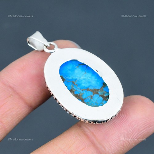 Ciondolo lunetta argento sterling turchese tibetano naturale vendita giorno donna gioielli - Foto 6 di 6
