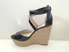 NIB Michael Michael Kors Gabriella Wedge Black Patent Leather Sandal sz 9M