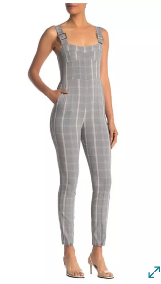 we wore what jumpsuit Corset Overalls Stretch Plaid Gray Nwt $198 Size Xs