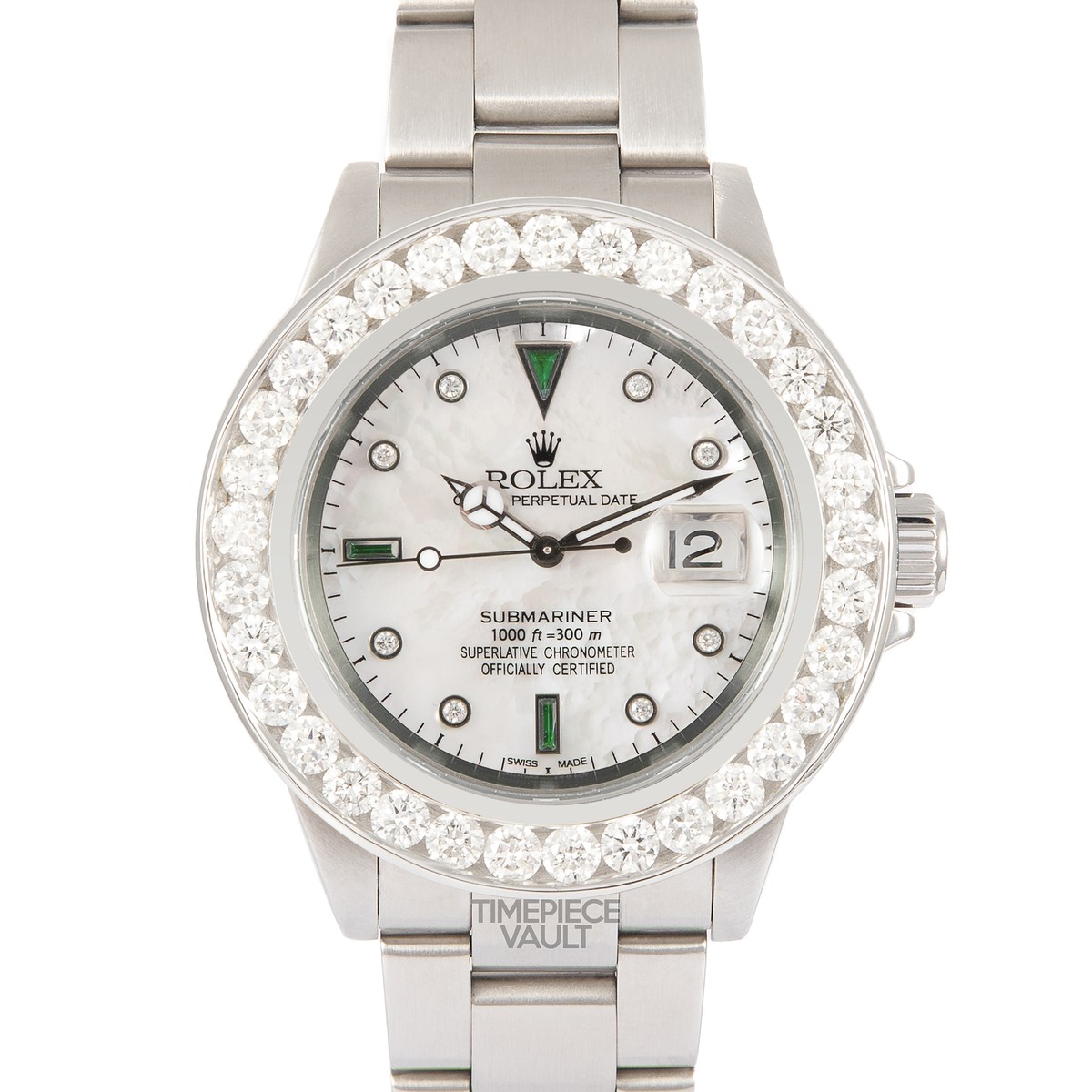 ROLEX SUBMARINER 16610 STEEL 40MM WATCH 5CT DIAMOND BEZEL WHITE