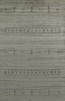 Artisan-made Green Wool Area Rug Hand-knotted Gabbeh Carpet 5x8 ft