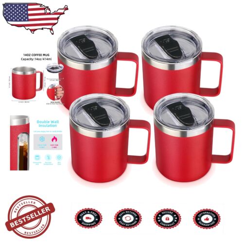 Vacuum Insulated Double Wall Travel Mugs - 4 Pack Red - Gifts for All Occasions