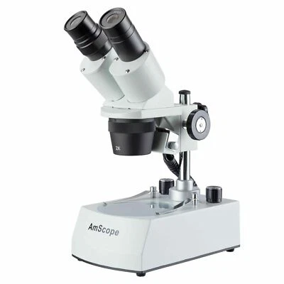 AmScope Cordless 20X-40X Stereo Microscope w Top & Bottom LED Lights Multi-Use